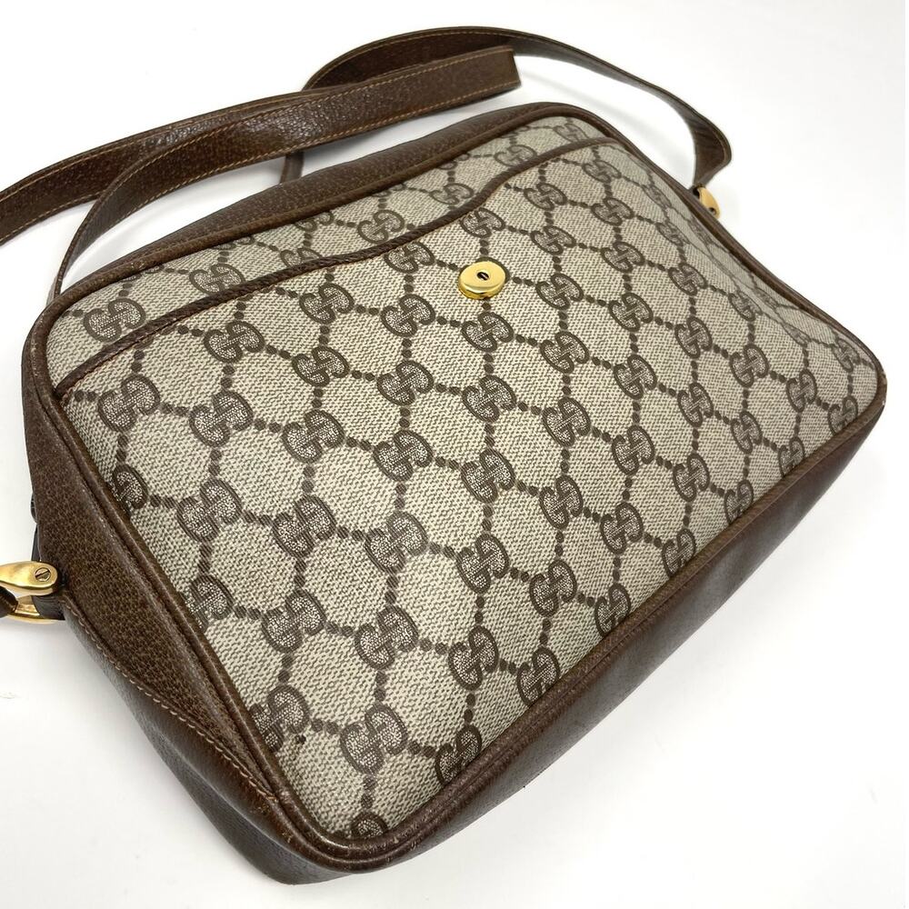 Gucci Vintage GG Monogram Logo PVC Leather Shoulder Bag Beige Brown - Picture 10 of 16